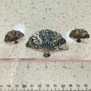 Signed Garcia Taxco Abalone Fan Brooch/Pendant & Hingedscrew Earring Set 925